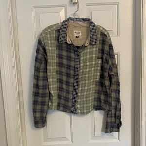 American Eagle Mixed Plaid Shirt in Green and Blue